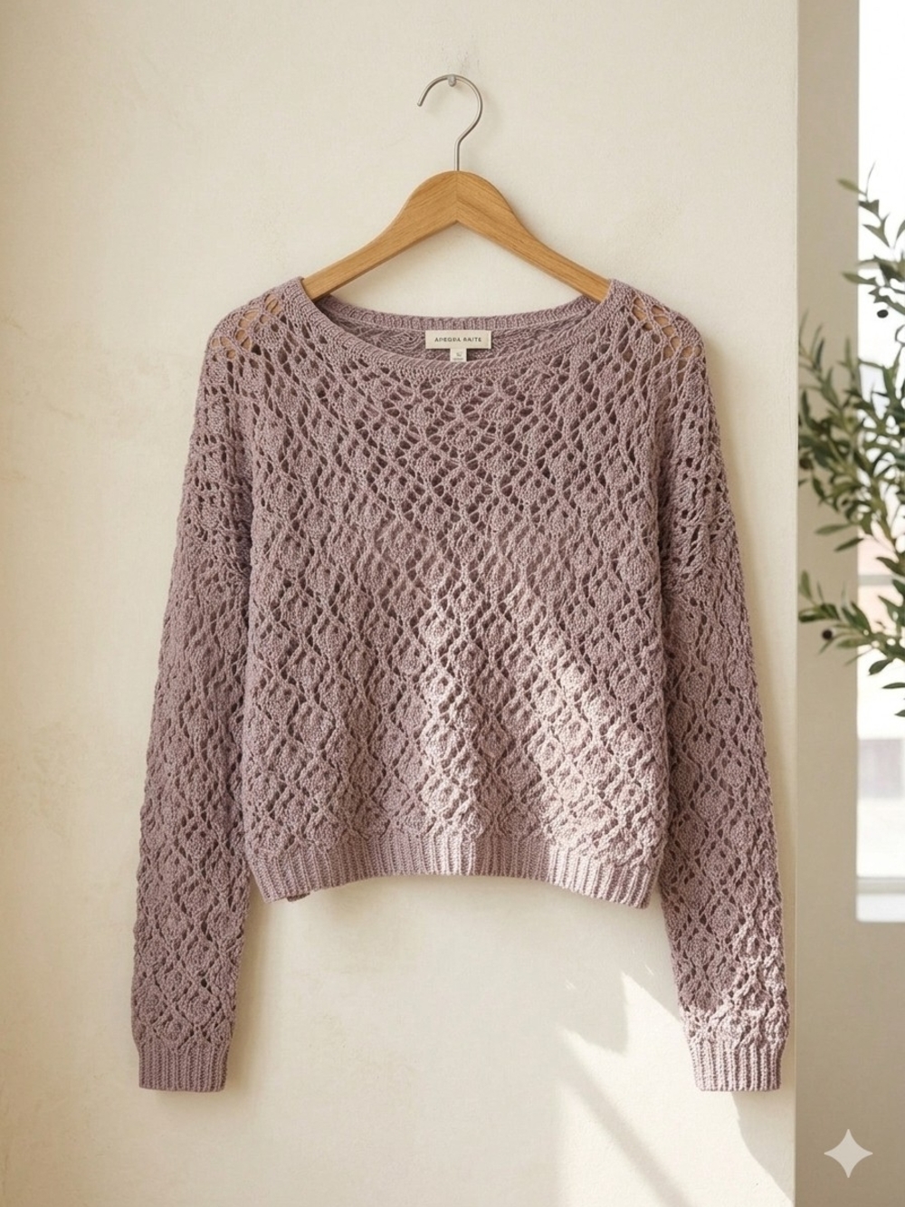 moon & madison Lavender Openwork Crewneck Sweater